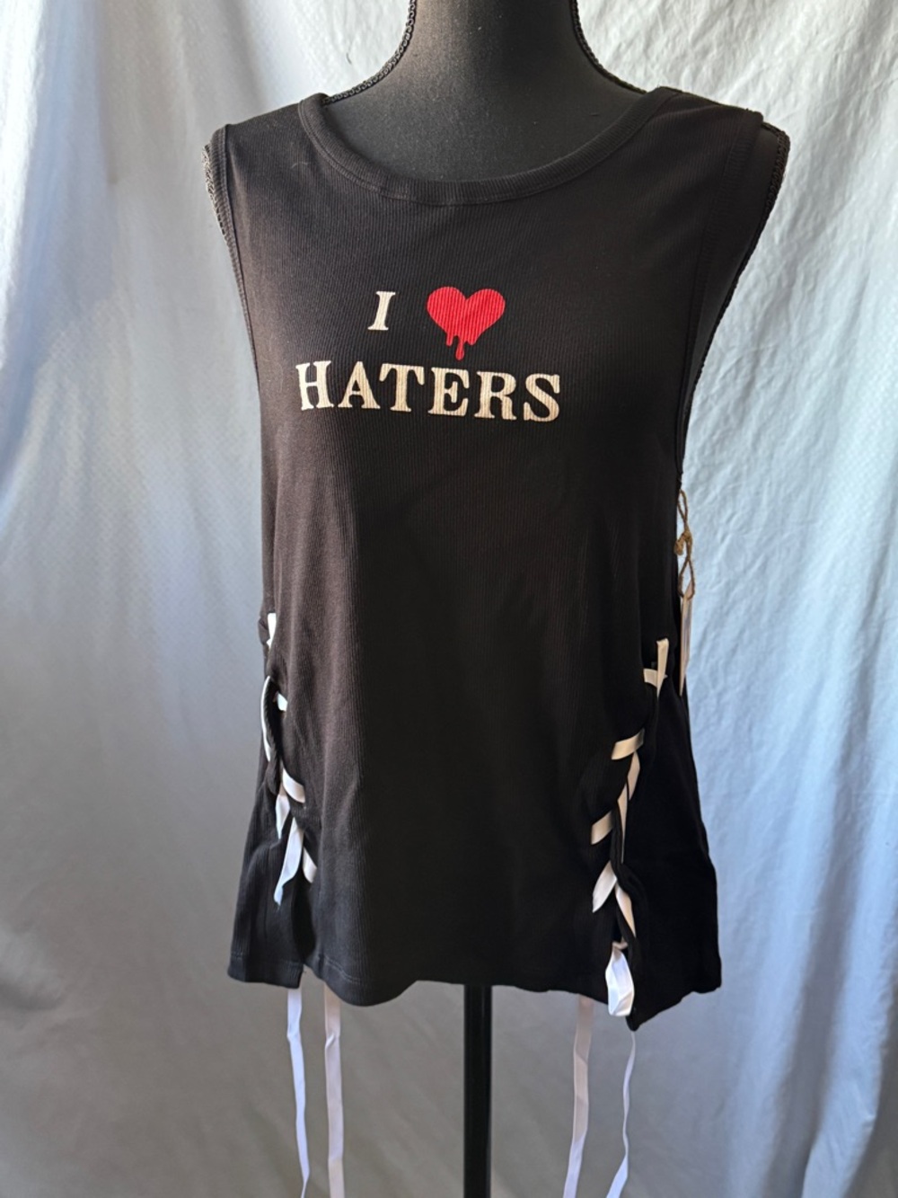 Ruby & Lace Black 'I ♥ Haters' Lace-Up Tank Top